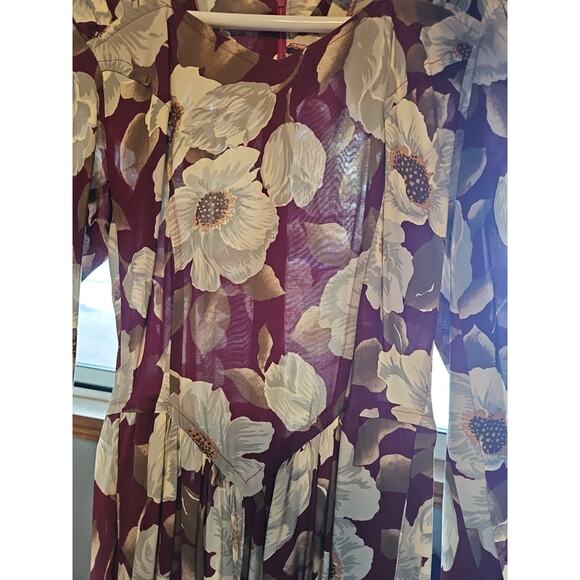 VTG Carol Anderson Dress Women's Sz 3/4 Red Floral A Line w/Shldr Pads & Pockets - Picture 3 of 13